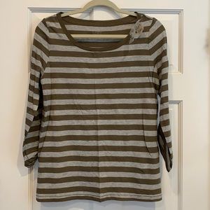 NWT. Loft olive green/gray long sleeve.  Sz large petite. Roll sleeve w/button